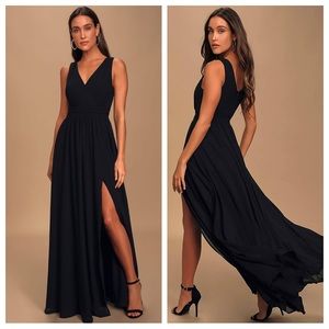 Lulus thoughts of hue black surplice maxi gown dress